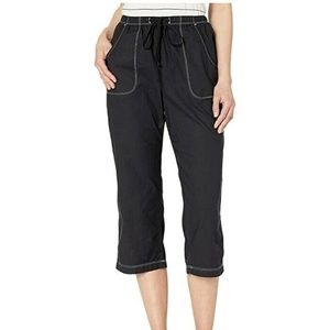 FRESH PRODUCE BLACK COTTON SHEETING TOPSTITCH CAPRI PANTS Small S  (V)